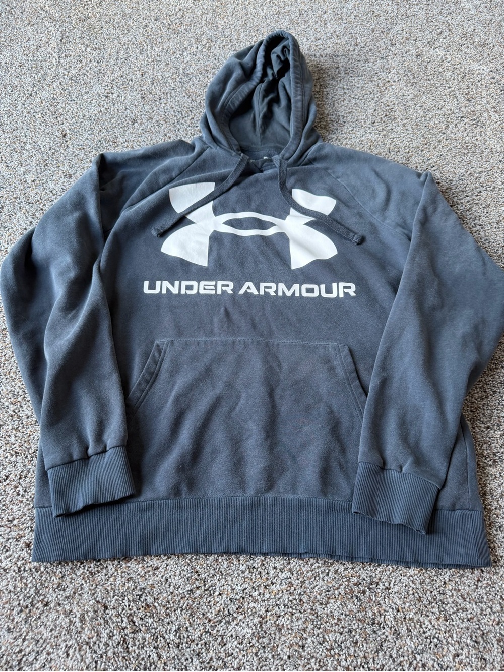 Under Armour Big Logo Hoodie Mens Large Charcoal Gray Loose Fit Pullover Fleece